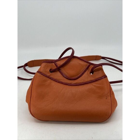 Vintage JO ANN PAGE Orange Leather Piping Shoulder Bag Purse *MADE IN USA